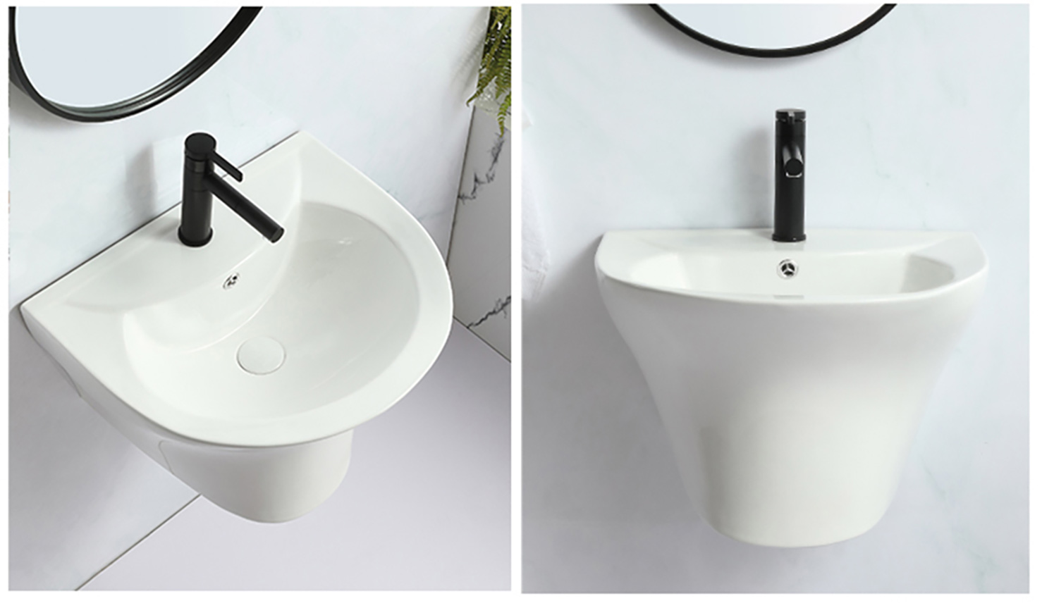 Classical Umywalka Sink ရေချိုးခန်း Hanging Wash Hand Half Pedestal Basin နံရံ Hung Basin နှစ်ပိုင်း (၄) ခု၊