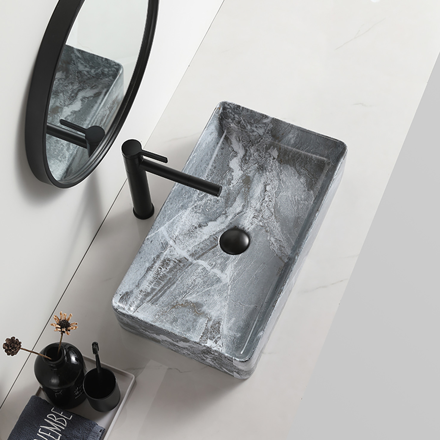 Elegant Black Bathroom Sink Dekorasyon Lavabo salle bain Matt Ceramic Table Top Washbasin Marble Hotel Art Basin (10)