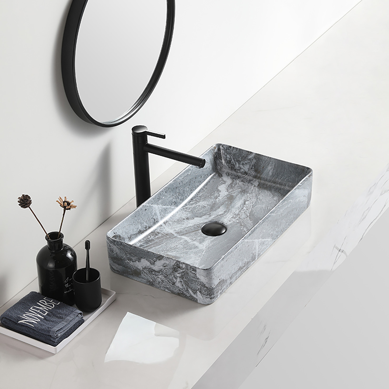 Elegan Hideung Mandi Tilelep Dekoratif Lavabo salle bain Matt Keramik Table Top Washbasin Marmer Hotel Art Baskom (11)