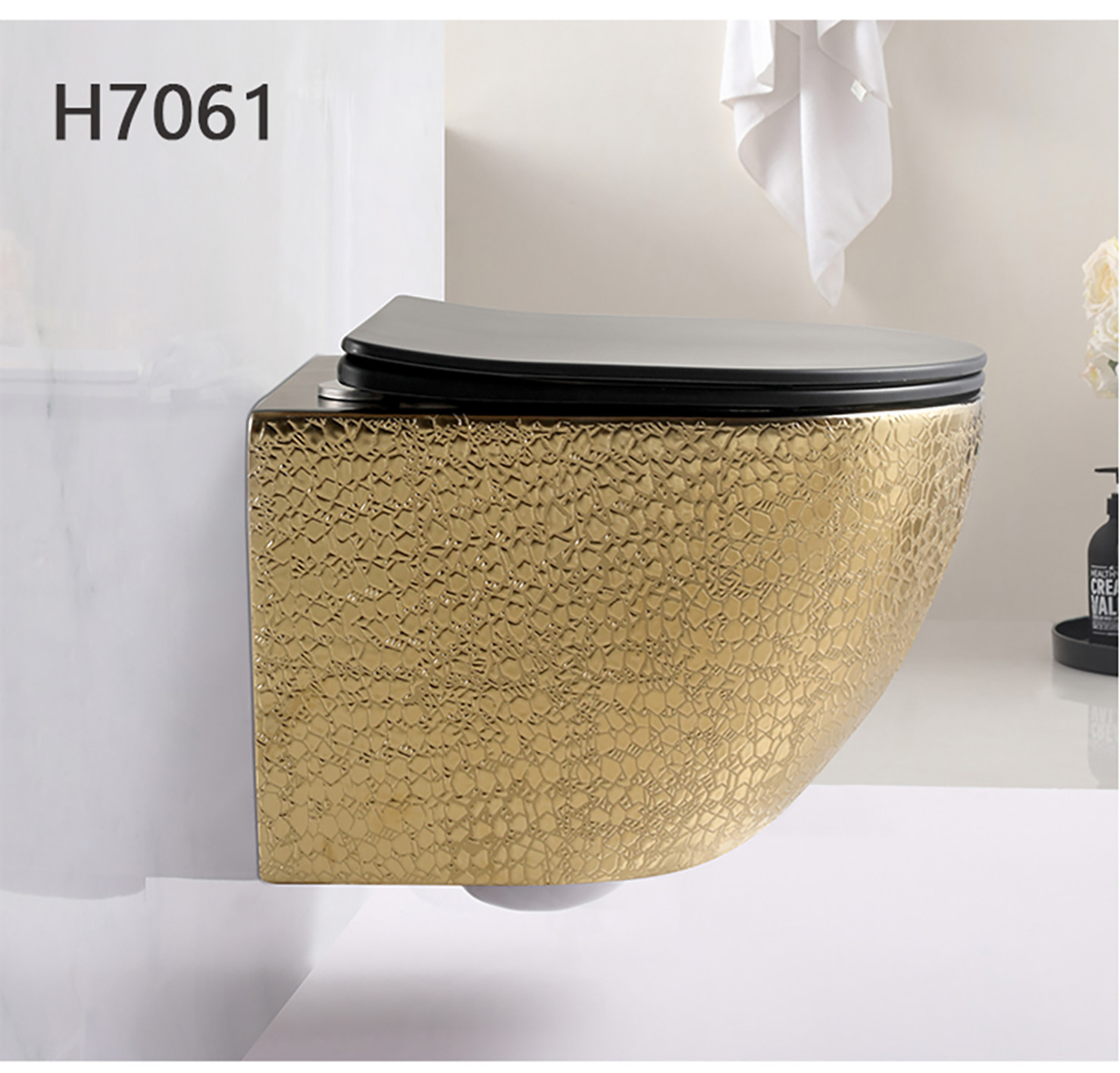 Luxury Gold Wall Hung Wc Banyo Commode Lumulutang Ceramic Wall Mounted Closestool Toilet (12)