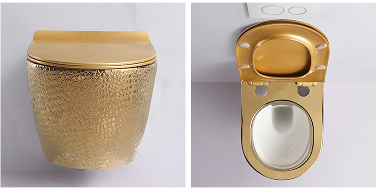 I-Luxury Gold Wall Hung Wc Bathroom Commode Floating Floating Ceramic Wall Igxunyekwe I-Closestool Yangasese (9)